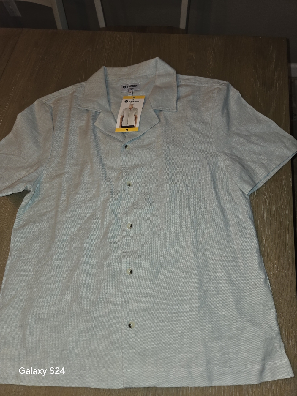 Sperry Light Green Short-Sleeve Button-Down Camp Collar Textured Shirt Sz M New